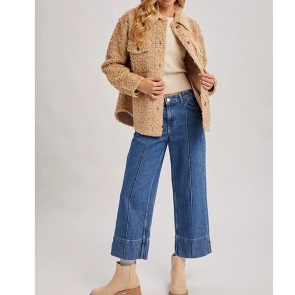 Boucle Button Front Woven Shacket Jacket Creamy Latte - Picture 10 of 11